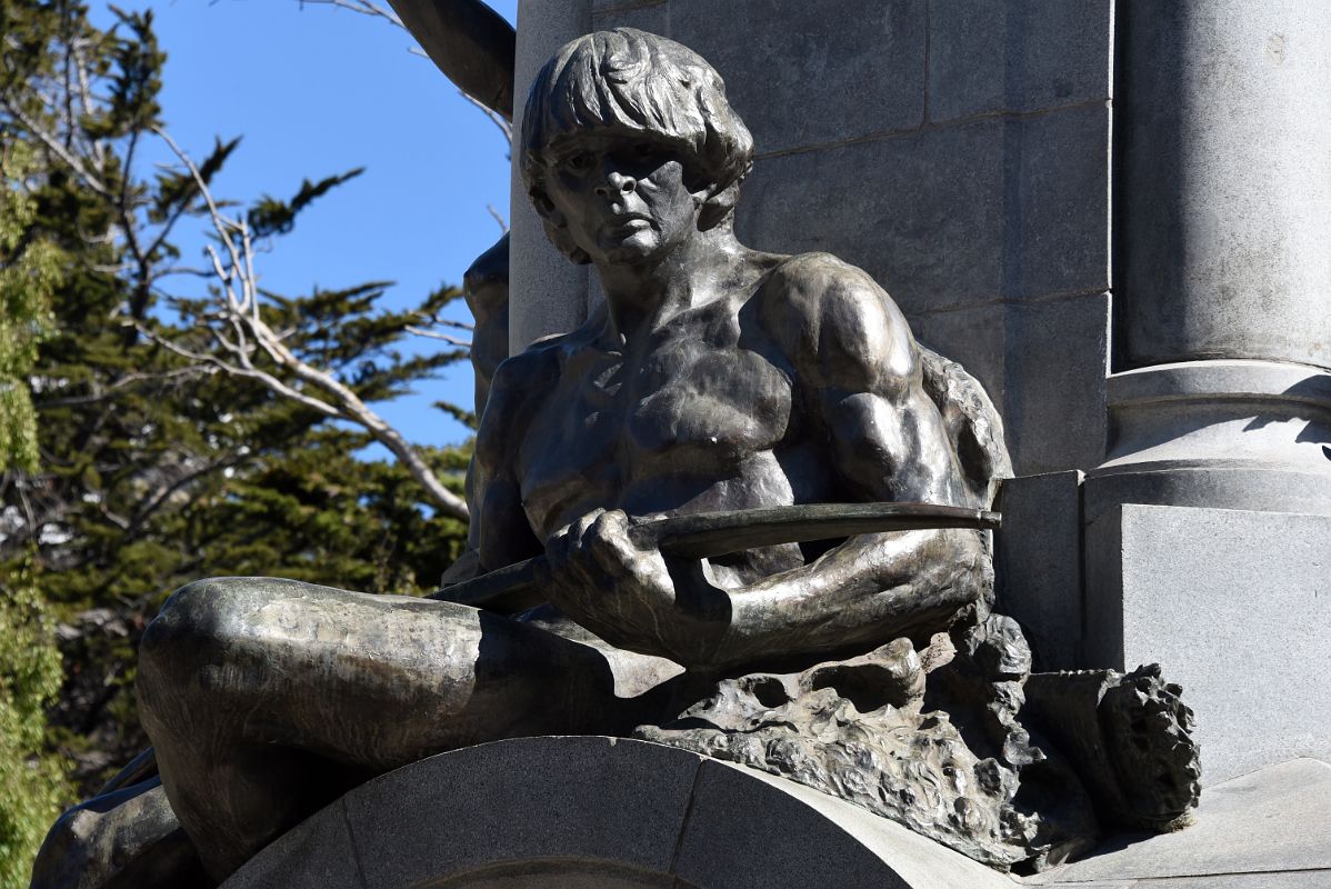 03D Statue Of A Selknam Native Representing Tierra del Fuego At The Bottom Of The Ferdinand Magellan Statue In Plaza Munoz Gamero Punta Arenas Chile
